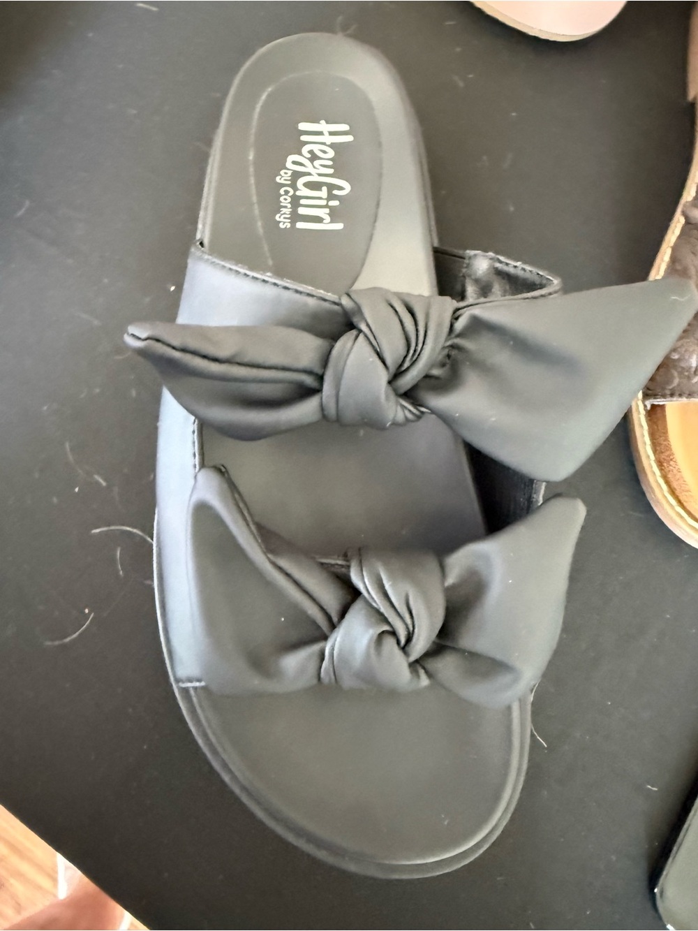 Hey Girl Black Knot Double-Band Slide Sandals for Women